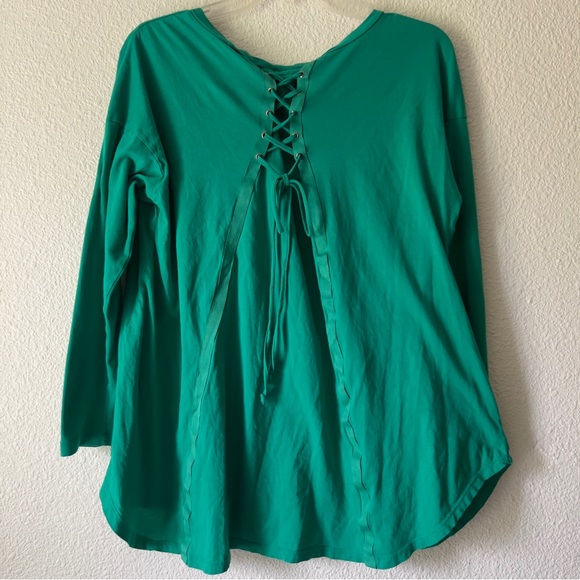 OSO Casuals green long sleeve top back lace up 100% Pima cotton Sz 1X - Picture 4 of 7